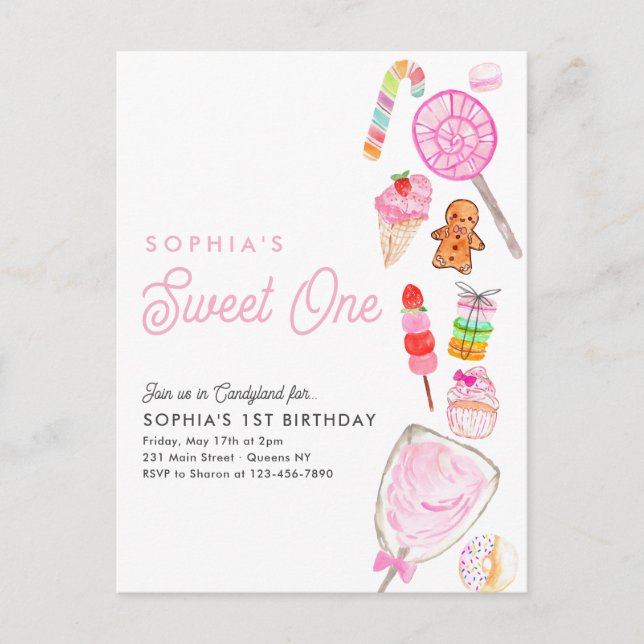 Cute SWEET ONE Candy Kids Candyland 1st Birthday Postcard (Front)