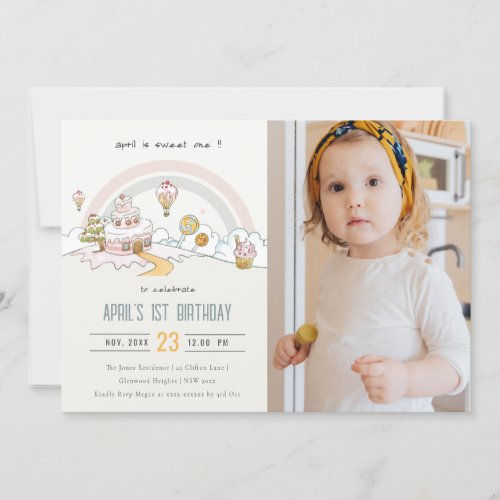 Cute Sweet One Candy Land Photo1st Birthday Invitation