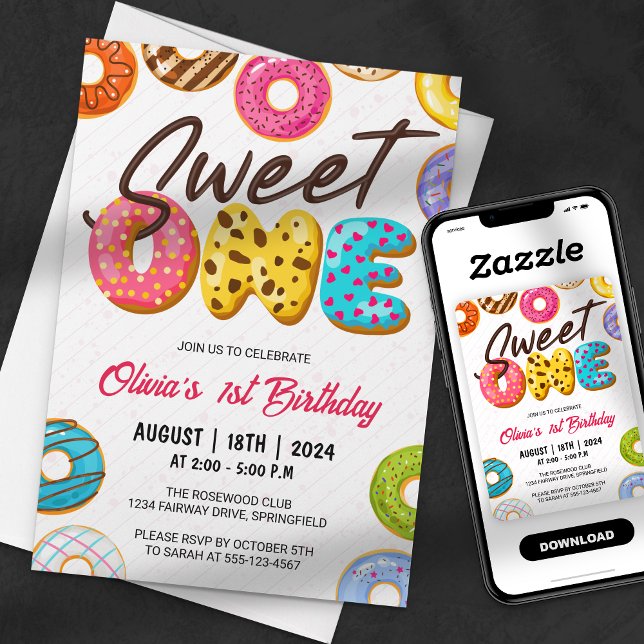 Cute Sweet One Donut 1st Birthday Invitation (Creator Uploaded)