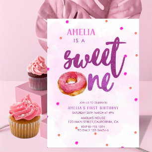 Cute Sweet one donut girl 1st birthday Invitation