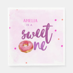 Cute Sweet one donut girl 1st birthday Napkins