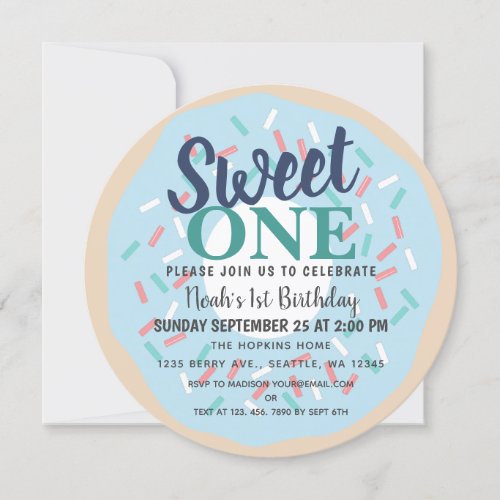 Cute Sweet One Donut Kids First Birthday Invitation