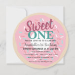 Cute Sweet One Donut Kids First Birthday Invitation<br><div class="desc">Celebrate your sweetie's special day with this Cute Sweet One Donut Kids First Birthday design. This design features a colorful donut. The reverse is a pattern of sprinkles. Matching Items in our shop for a complete party theme. Cover Page Mock-Up Provided by Freepik.com.</div>