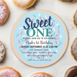 Cute Sweet One Donut Kids First Birthday Invitation