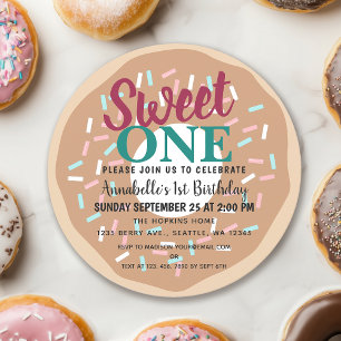 Cute Sweet One Donut Kids First Birthday Invitation