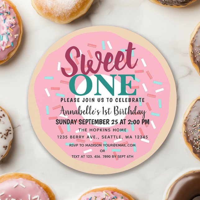 Cute Sweet One Donut Kids First Birthday Invitation (Creator Uploaded)