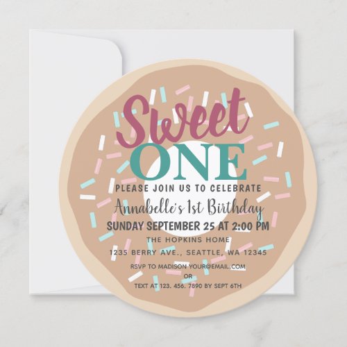 Cute Sweet One Donut Kids First Birthday Invitation