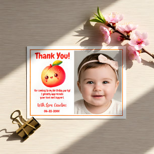 Cute Sweet Peach First Birthday Thank You Card