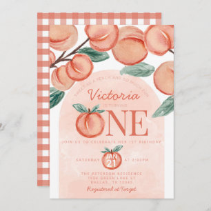 Cute Sweet Peach turning ONE 1st Birthday Party Invitation