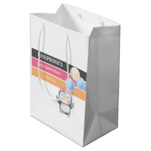 Cute Sweet Penguin Balloon Girl Birthday  Medium Gift Bag