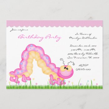 Cute Sweet Pink Caterpillar Bug Birthday Party Invitation by ForeverAndEverAfter at Zazzle