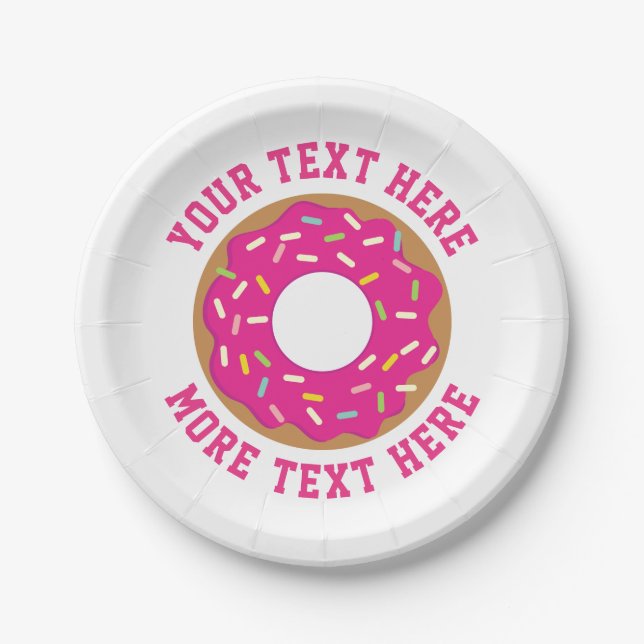 Cute sweet pink donut girl's Birthday party plates (Front)