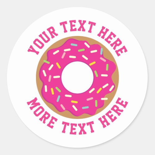 Cute sweet pink donut with sprinkles custom classic round sticker