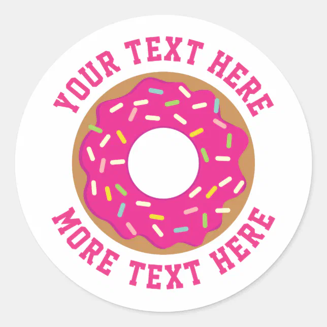 Cute sweet pink donut with sprinkles custom classic round sticker | Zazzle
