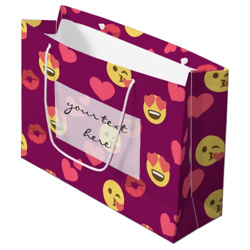 Cute Sweet Pink Emoji Love Hearts Kiss Pattern Large Gift Bag