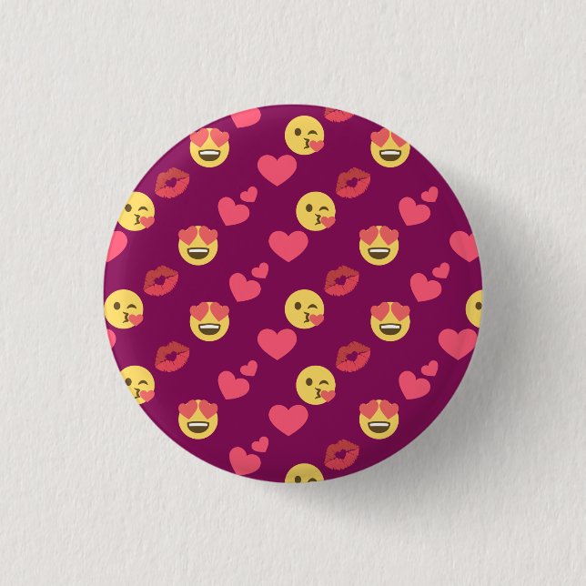 Cute Sweet Pink Emoji Love Hearts Kiss Pattern Pinback Button (Front)