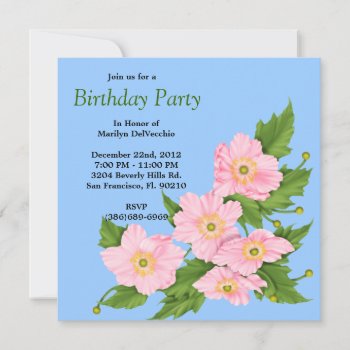 Cute Sweet Pink Flower Floral Rose Roses Bithday P Invitation by ForeverAndEverAfter at Zazzle