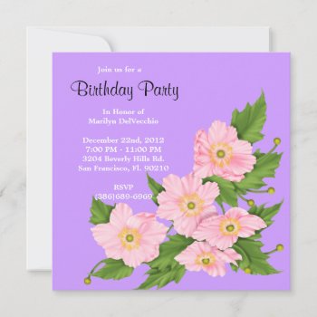 Cute Sweet Pink Flower Floral Rose Roses Bithday P Invitation by ForeverAndEverAfter at Zazzle