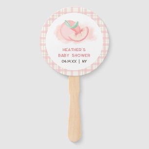 Cute Sweet Pink Gingham Peach Baby Shower Hand Fan