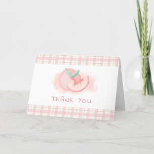 Cute Sweet Pink Gingham Peach Baby Shower  Letterpress Thank You Card