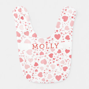 cute sweet Pink hearts baby name girl Bib