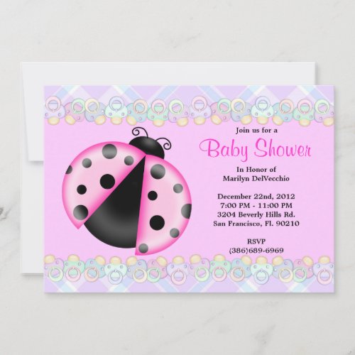 CUTE Sweet Pink Lady Bug Baby Shower Invitation