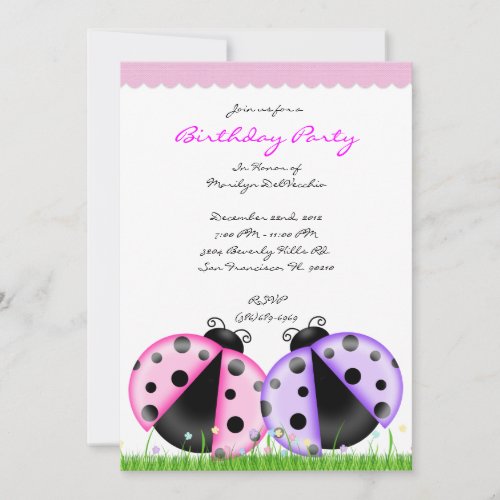 CUTE Sweet Pink Lady Bug Birthday Party Invitation