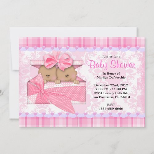 CUTE Sweet PINK Twins Baby Shower Invitation