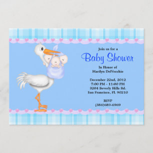 CUTE Sweet Plush Blue Bunny Rabbit Baby Shower Invitation