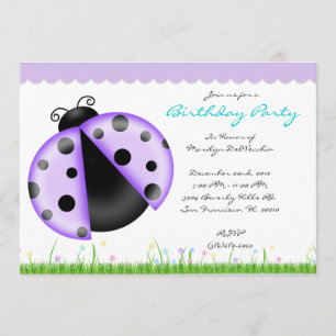 CUTE Sweet Purple and Blue Lady Bug Birthday Party Invitation