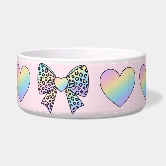  cute sweet rainbow hearts pastel gradient pattern bowl (Left)