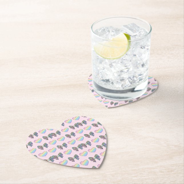  cute sweet rainbow hearts pastel gradient pattern paper coaster (Insitu)