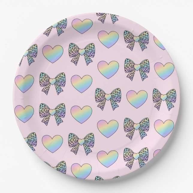  cute sweet rainbow hearts pastel gradient pattern paper plates (Front)