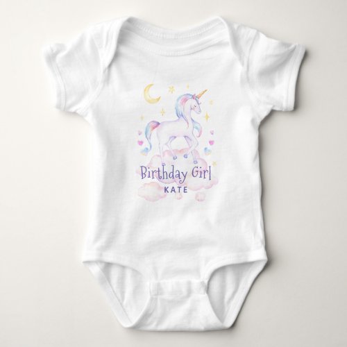 Cute Sweet Rainbow Unicorn Birthday Girl Baby Bodysuit