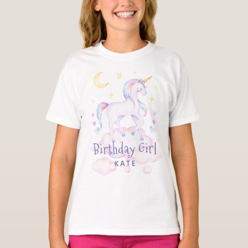 Cute Sweet Rainbow Unicorn Birthday Girl T_Shirt