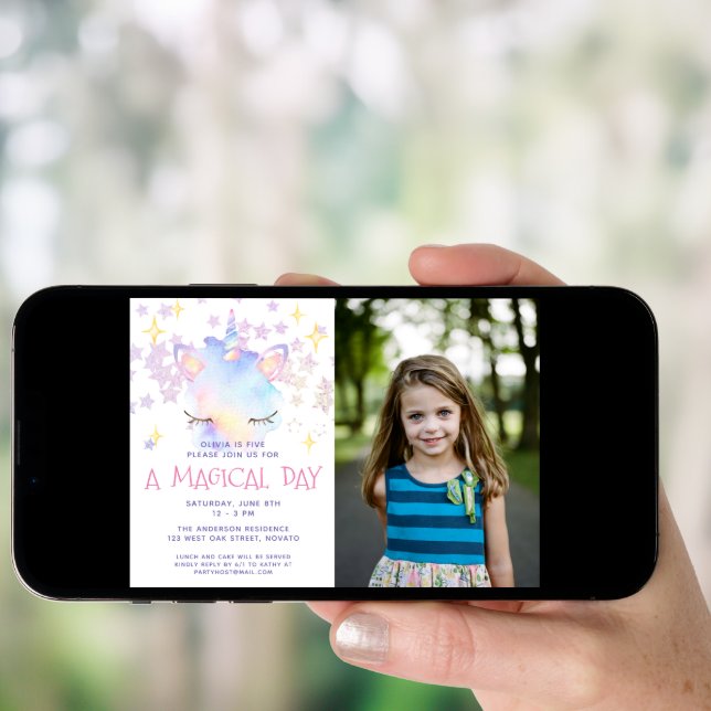 Cute Sweet Rainbow Unicorn Girl's Birthday Party Invitation (Front Digital)