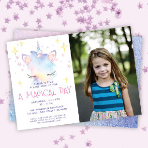 Cute Sweet Rainbow Unicorn Girl's Birthday Party Invitation