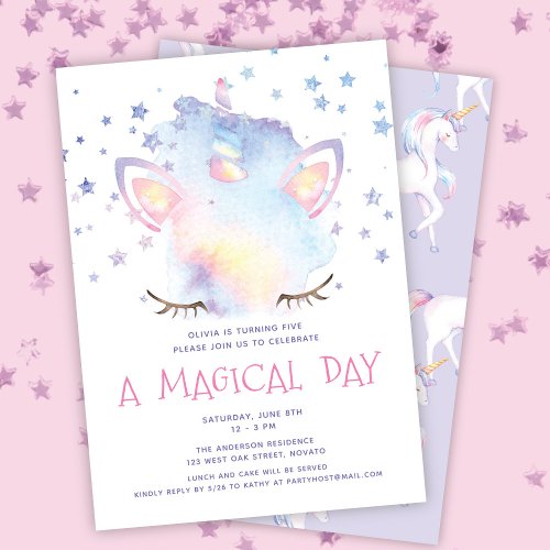 Cute Sweet Rainbow Unicorn Girls Birthday Party Invitation