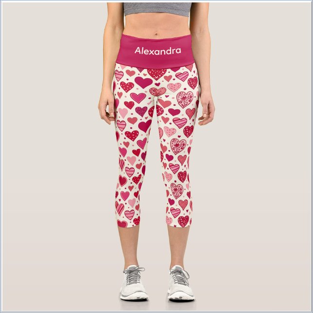 Cute Sweet Red Pink Heart Capri Leggings (Creator Uploaded)