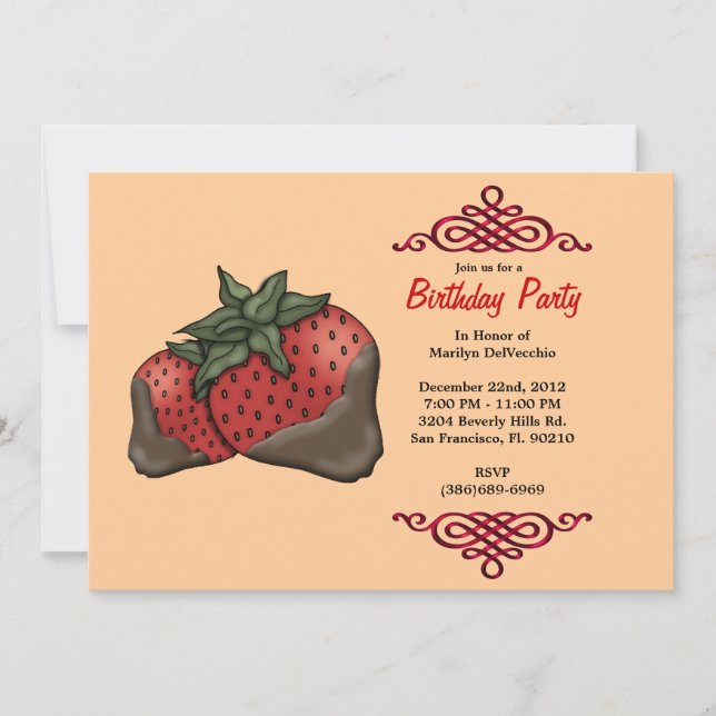 CUTE Sweet Red Strawberries With Red Border Birthd Invitation (Front)