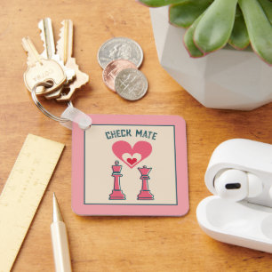 Cute Sweet Retro Funny Checkmate Valentine Gifts Keychain