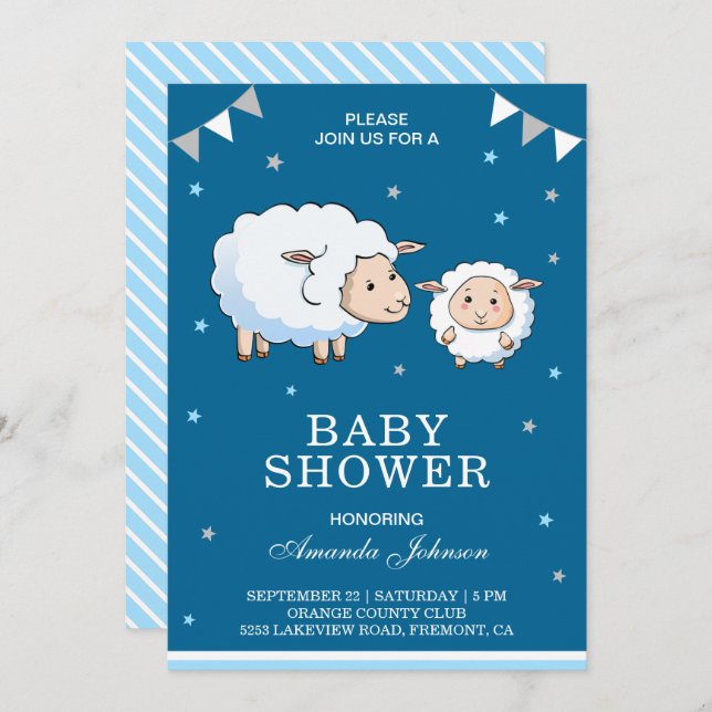 Cute Sweet Sheep Lamb Baby Shower Invitation (Front/Back)