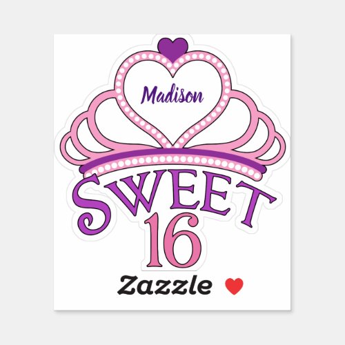 Cute Sweet Sixteen Birthday Girl Custom Tiara Sticker