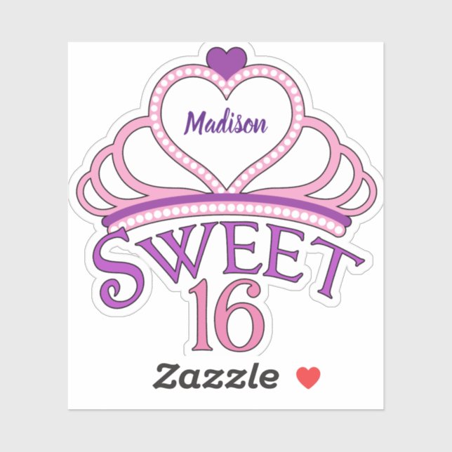 Cute Sweet Sixteen Birthday Girl Custom Tiara Sticker (Sheet)