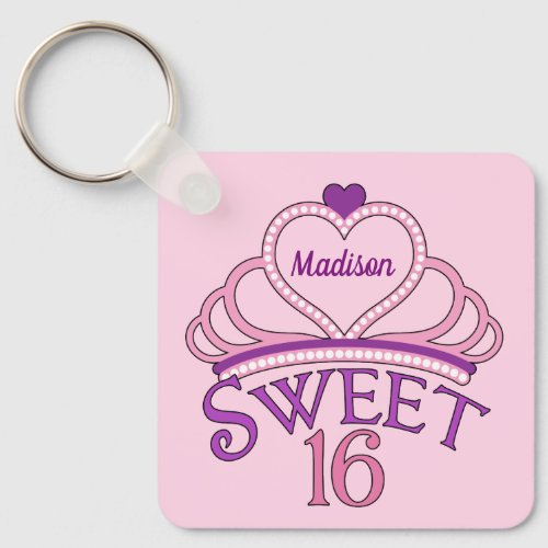 Cute Sweet Sixteen Birthday Girl Personalized Pink Keychain