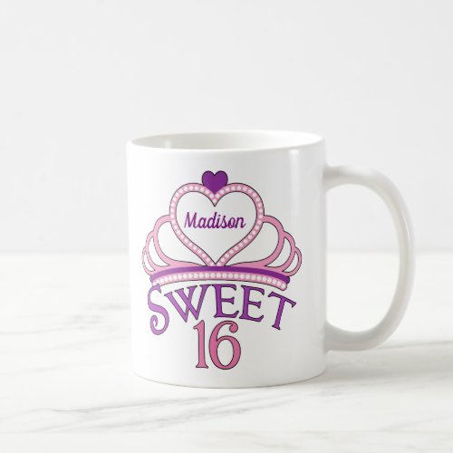 Cute Sweet Sixteen Birthday Girl Pink 16 Monogram Coffee Mug