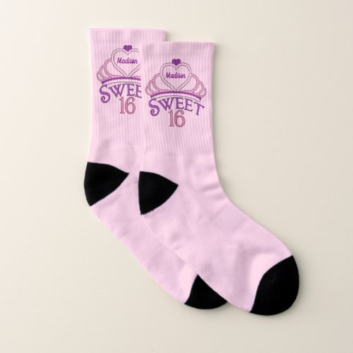 Cute Sweet Sixteen Birthday Girl Pink 16 Monogram Socks