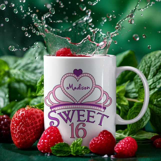 Cute Sweet Sixteen Birthday Girl Pink Personalized Coffee Mug (Creator Uploaded)