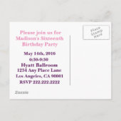 Cute Sweet Sixteen Pink Birthday Party Invitation (Back)