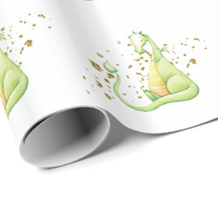 *~* Cute Sweet Sleeping Green Dragon Dinosaurs Wrapping Paper